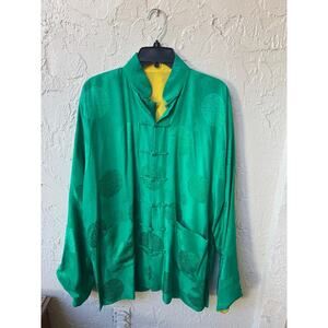 Vintage Mode Elegante 100% Silk Green Chinese Jacket SZ L Kowloon Hong Kong RARE